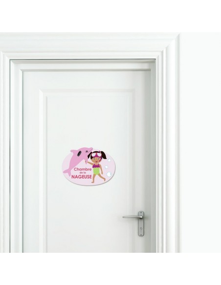 Plaques de porte,Sticker de porte enfant fille: Nageuse