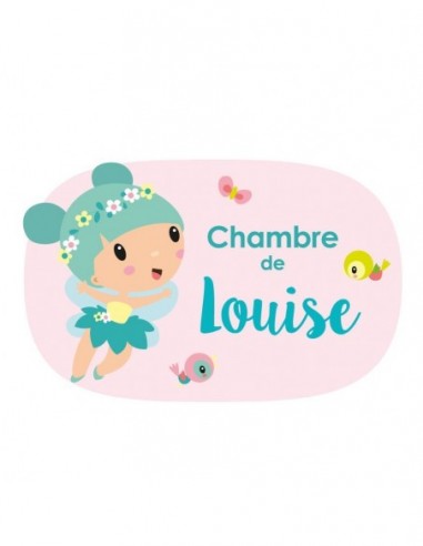 Sticker plaque de porte, prénom personnalisé, Petit monde de… fille rose