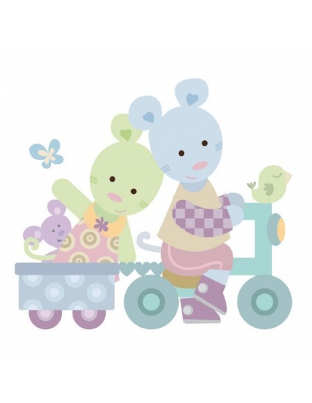 Autocollant Mural Enfant Lapin Vélo