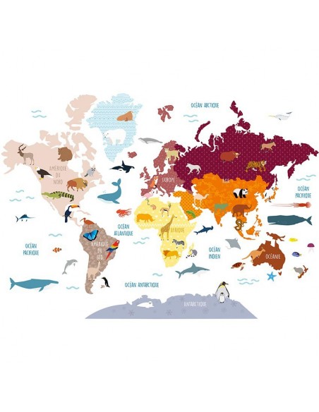 🥇 Autocollants pour enfants carte mondiale des animaux 🥇